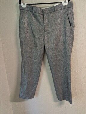 Banana Republic Avery Metallic Dress Pants 12P Silver Elevated Basic Indie Wool